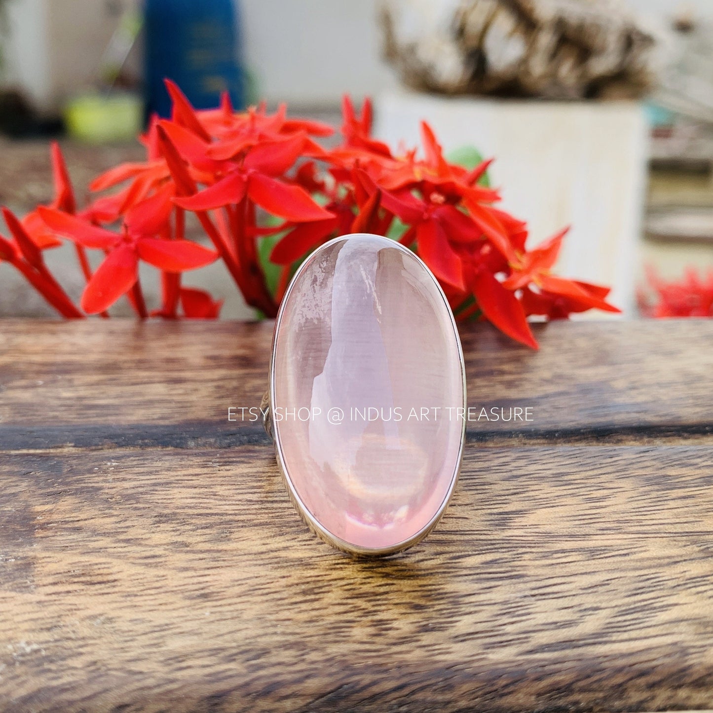 Natural Rose Quartz Ring, 925 Sterling Silver Ring,
