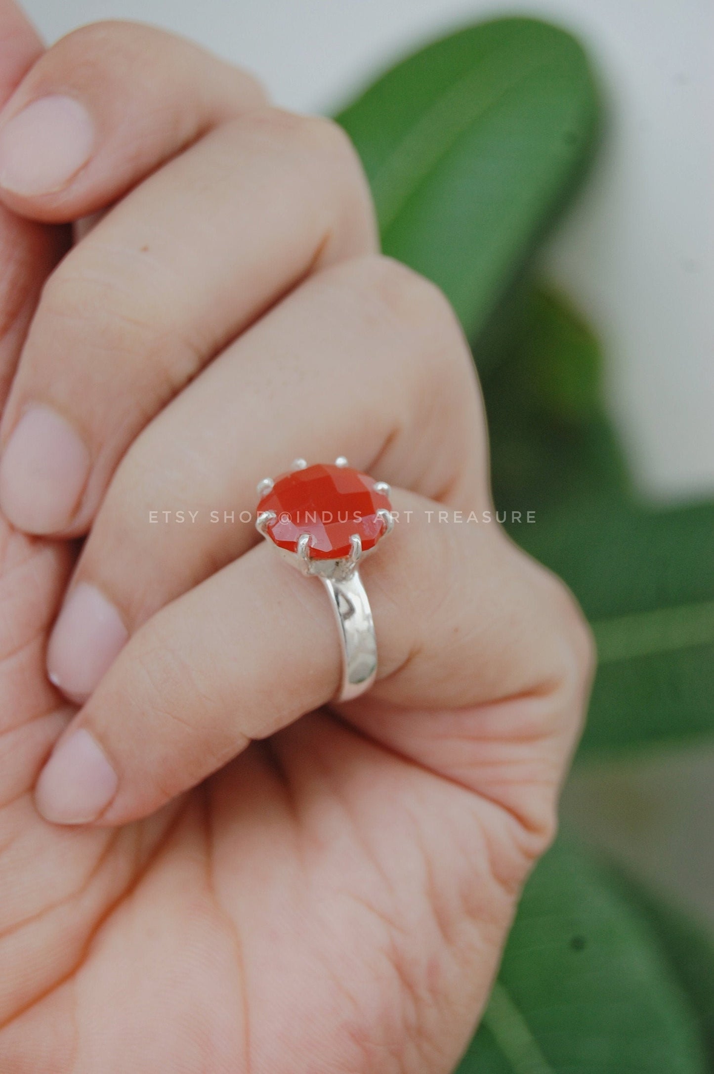 Orange Carnelian Prong Settings Ring