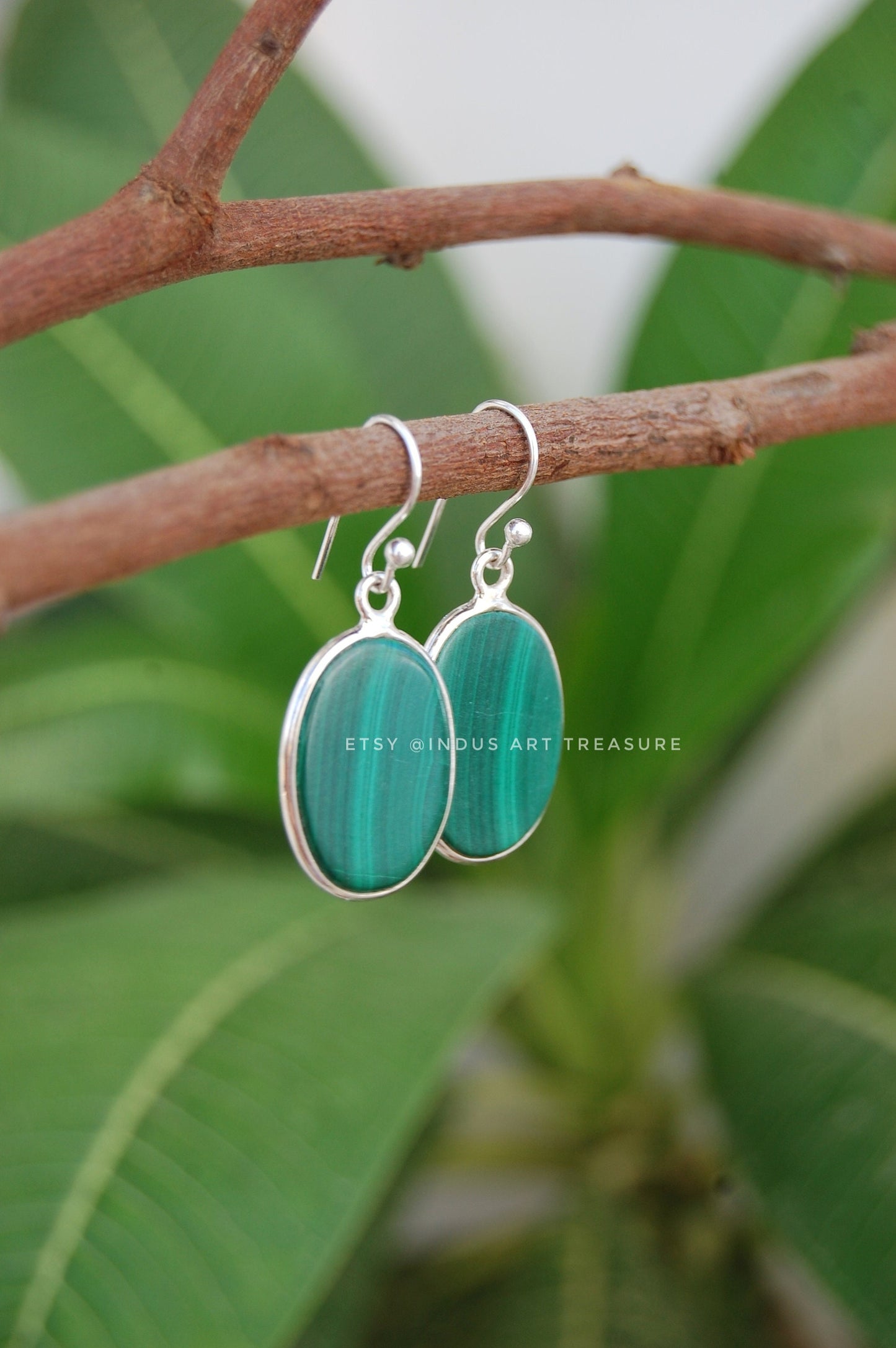 Malachite Silver Dangle Earrings