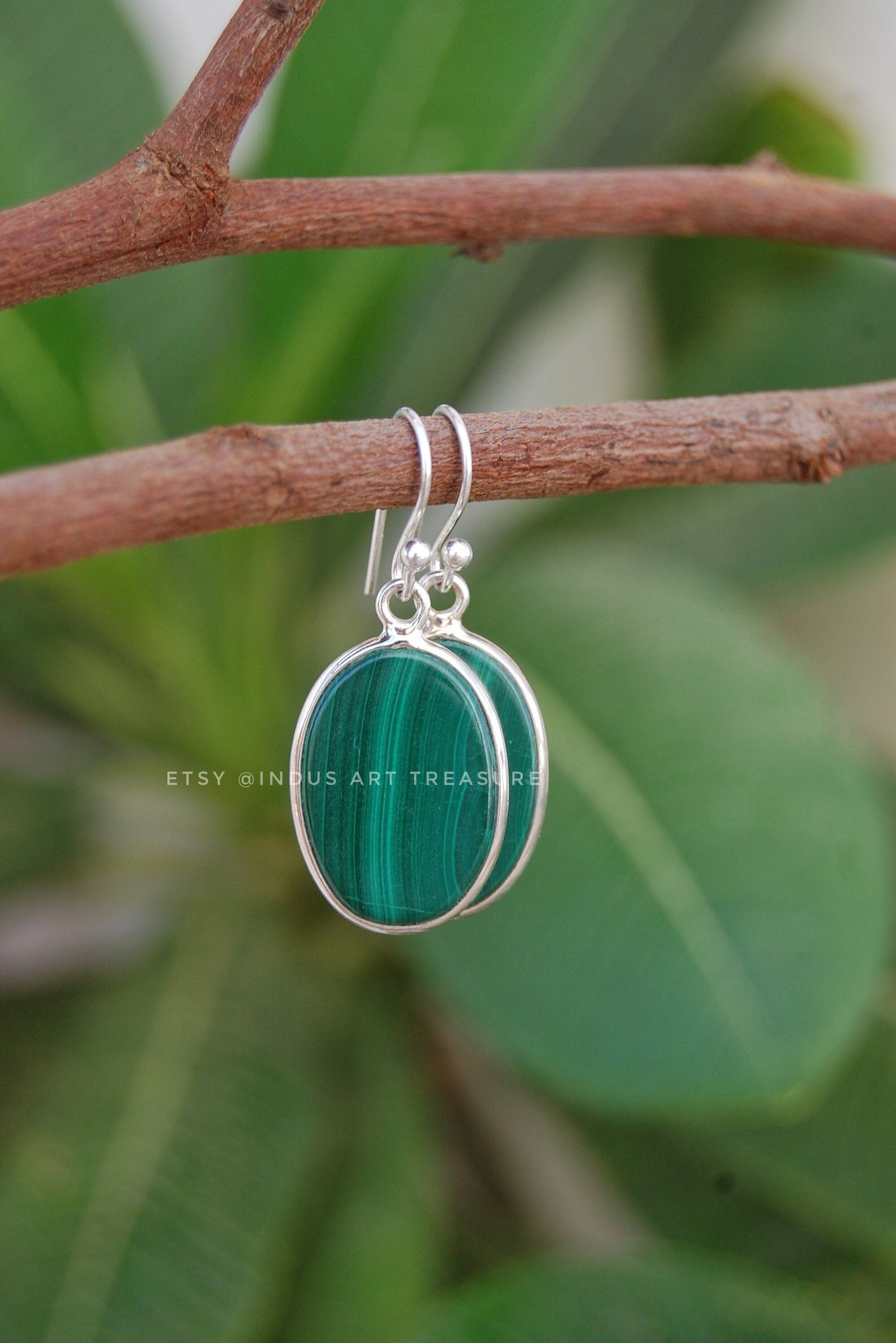 Malachite Silver Dangle Earrings