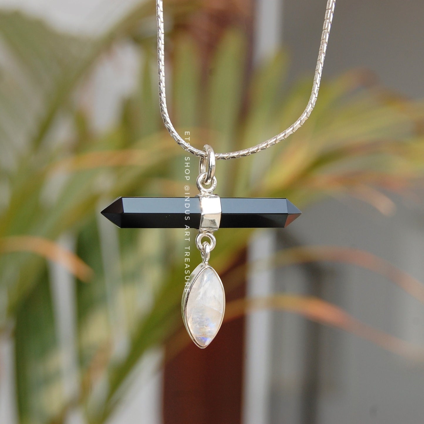 Rainbow Moonstone -Black Onyx Pendant