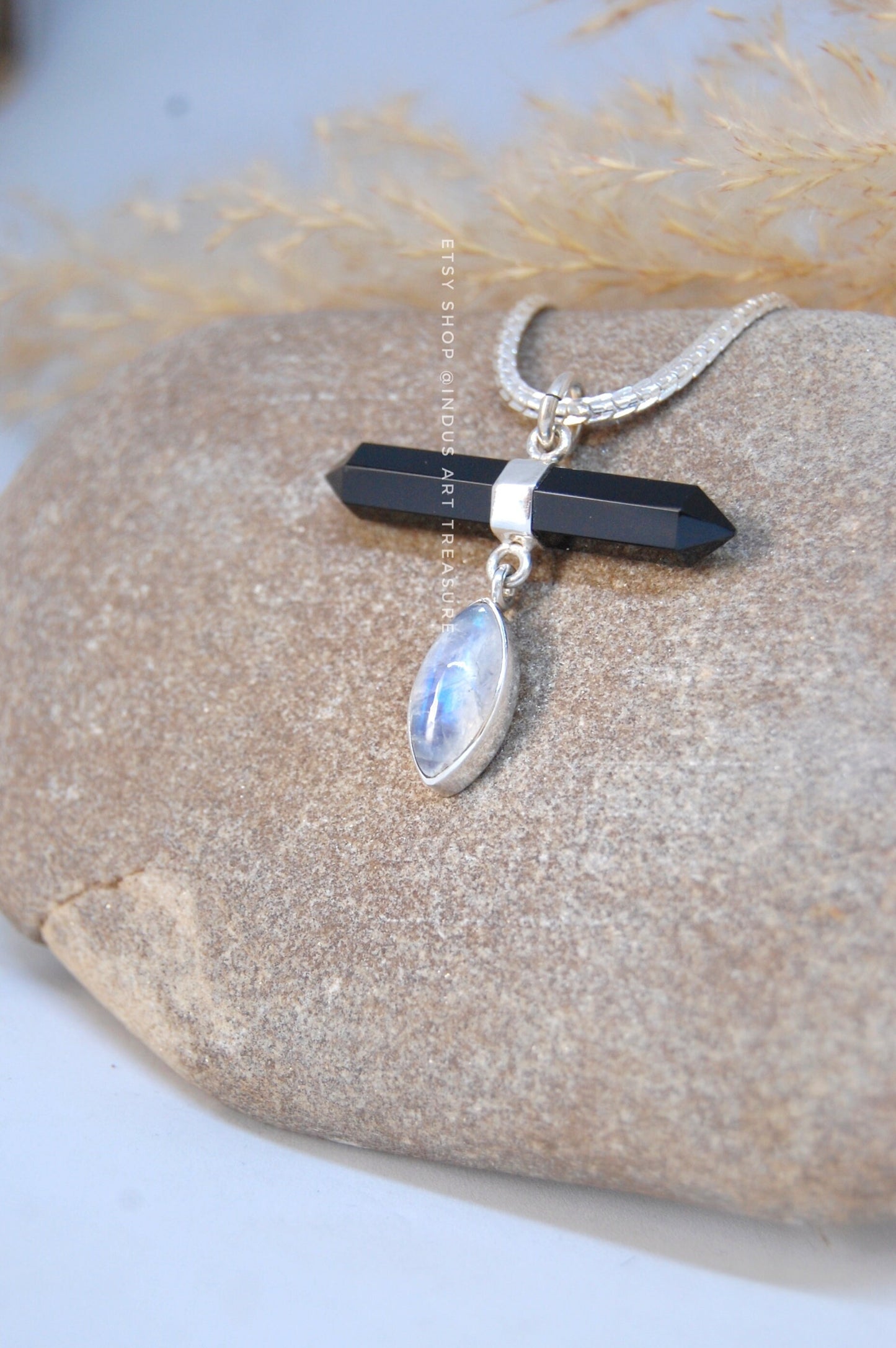Rainbow Moonstone -Black Onyx Pendant