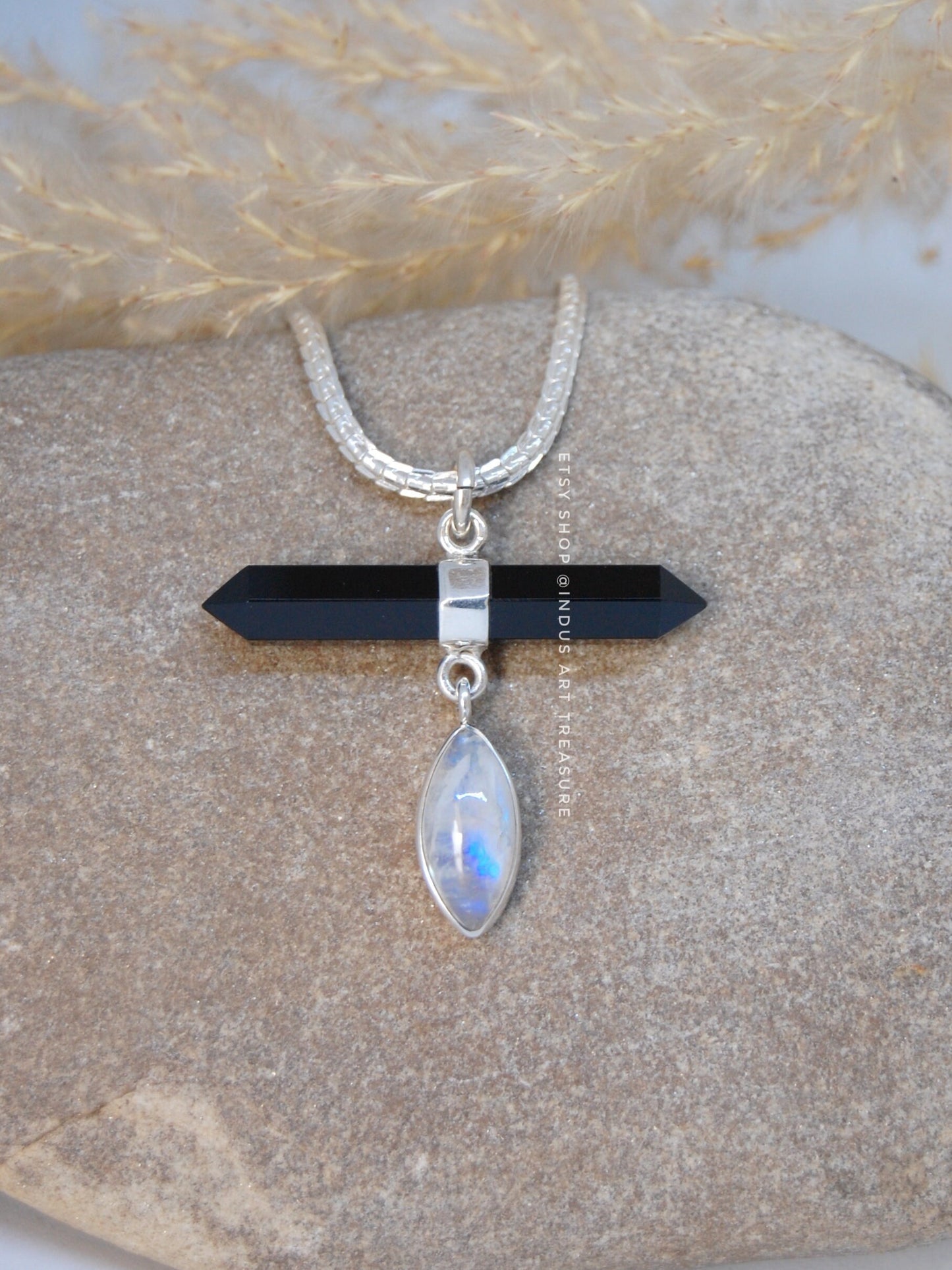 Rainbow Moonstone -Black Onyx Pendant
