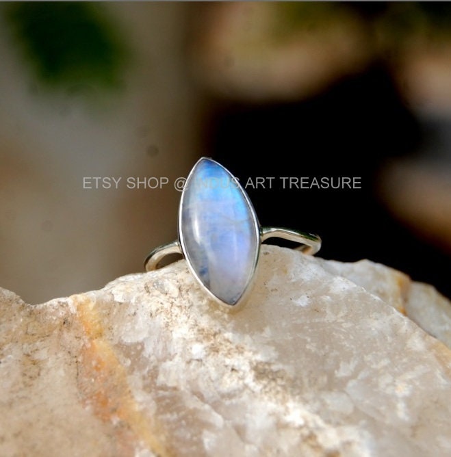 Rainbow Moonstone Marquise Ring