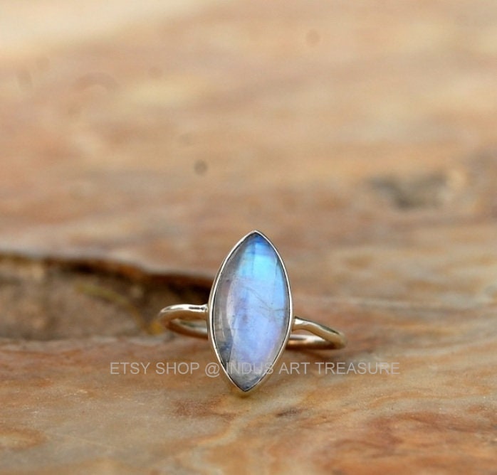 Rainbow Moonstone Marquise Ring