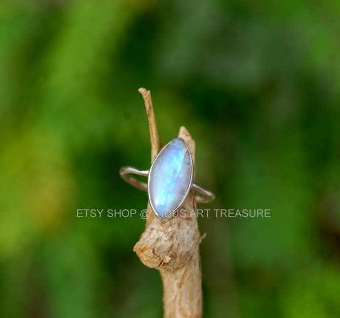 Rainbow Moonstone Marquise Ring