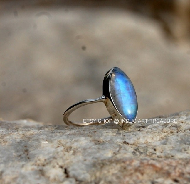 Rainbow Moonstone Marquise Ring