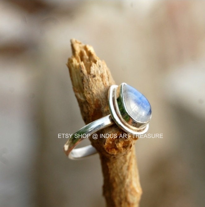 Rainbow Moonstone Pear Ring