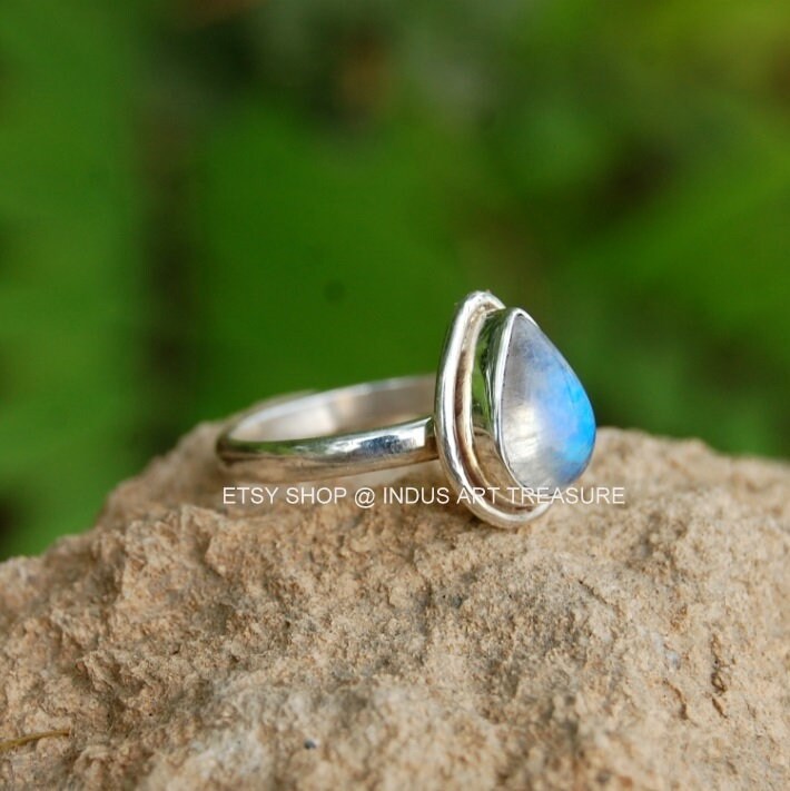 Rainbow Moonstone Pear Ring