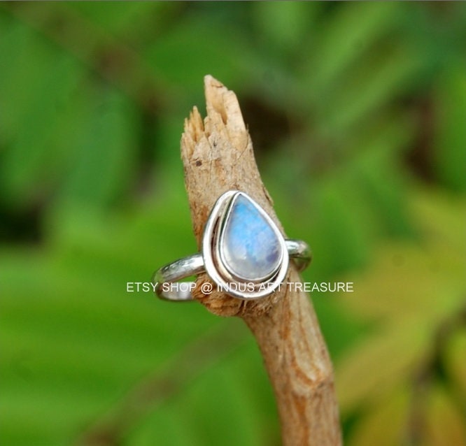 Rainbow Moonstone Pear Ring