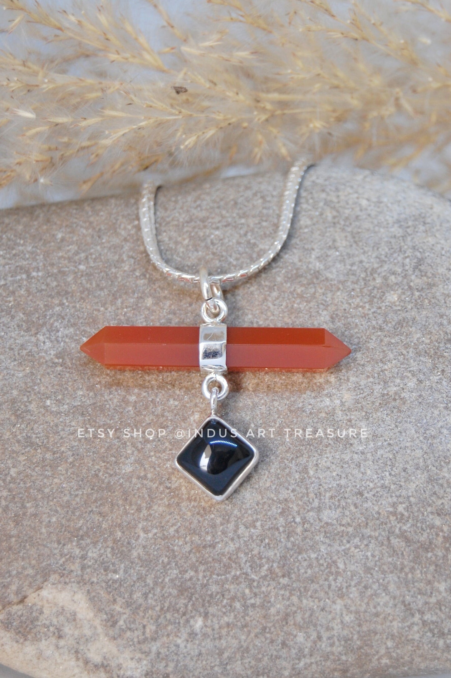 Black Onyx -Carnelian Pendant