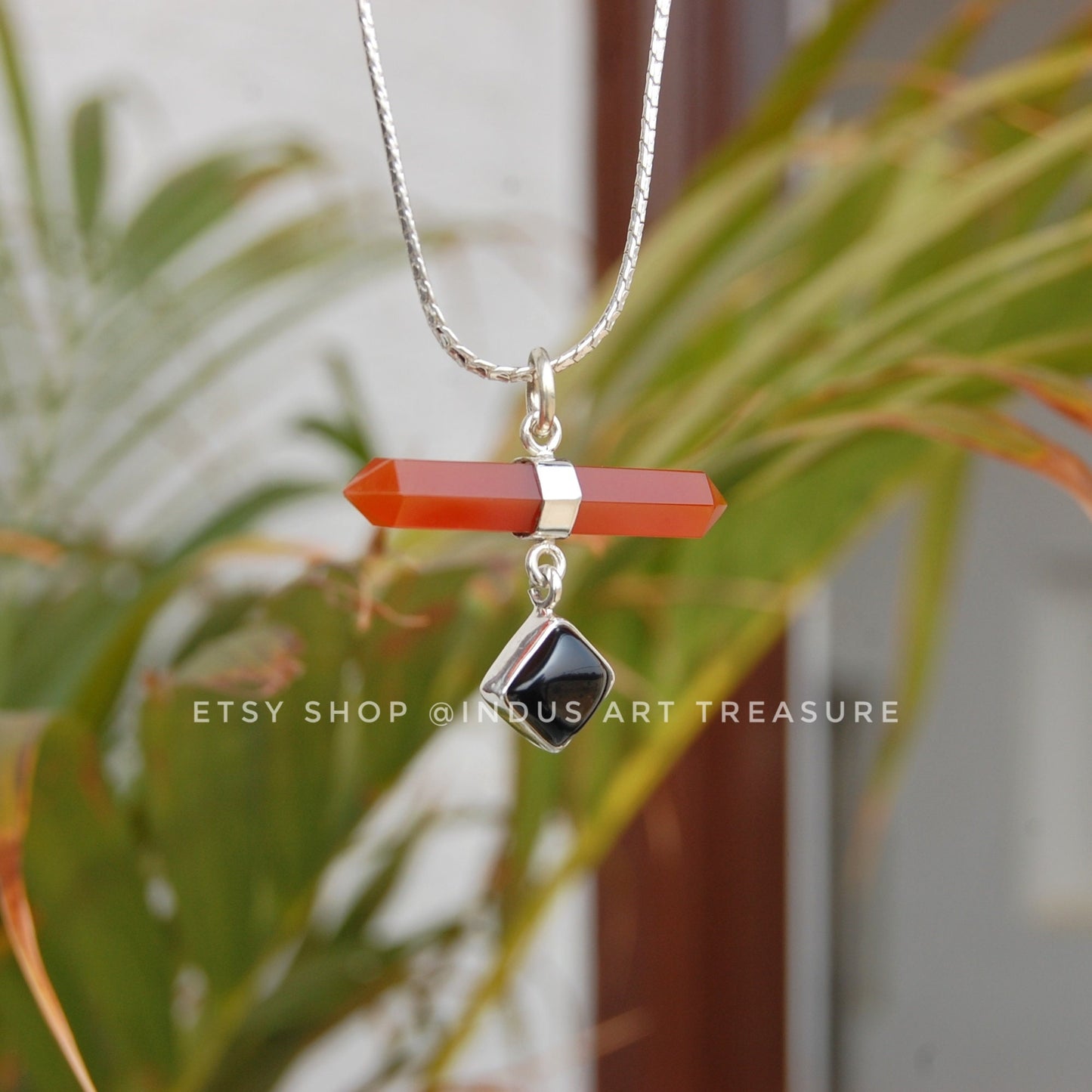 Black Onyx -Carnelian Pendant