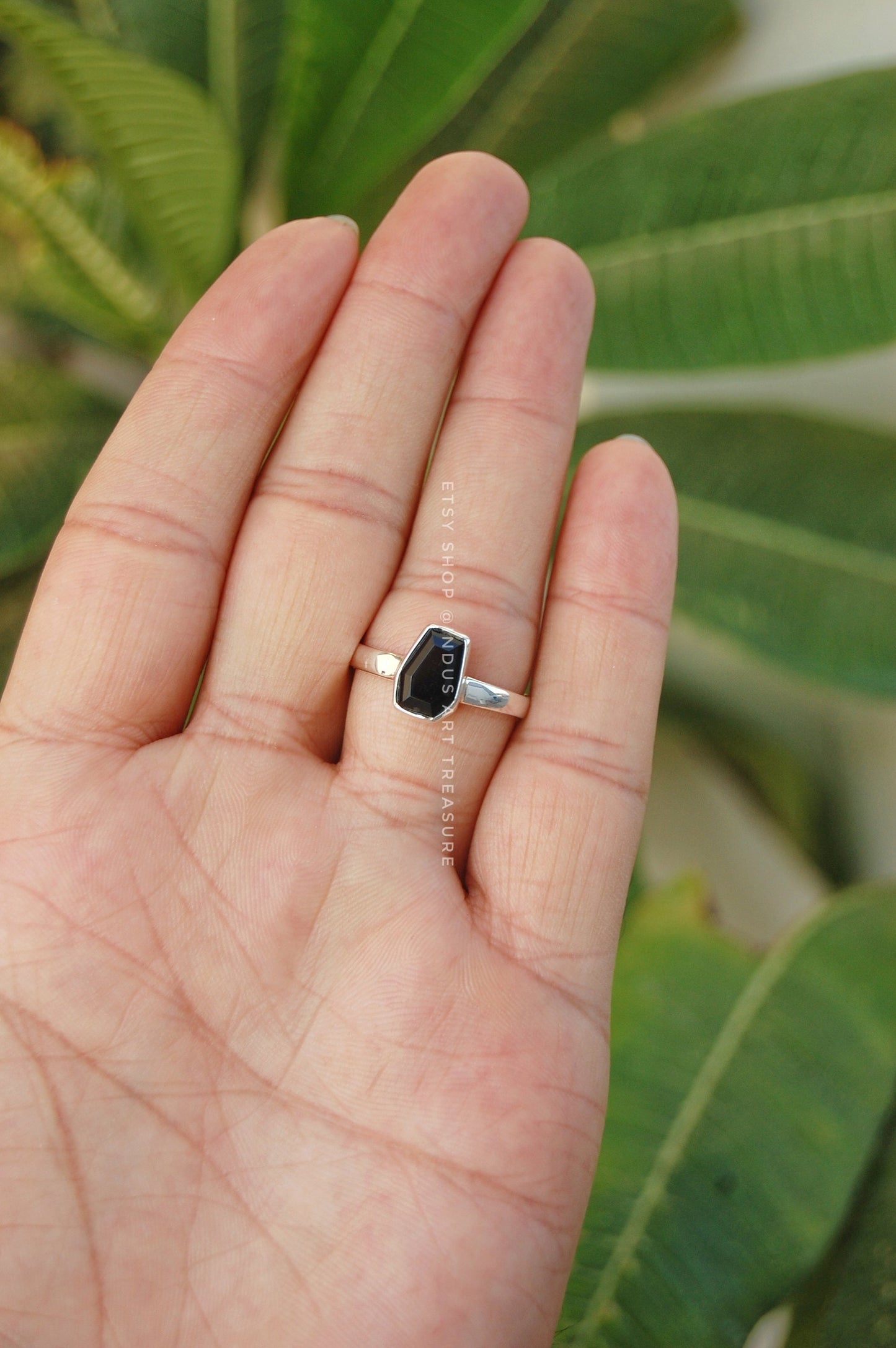 Natural Black Onyx Coffin Ring,