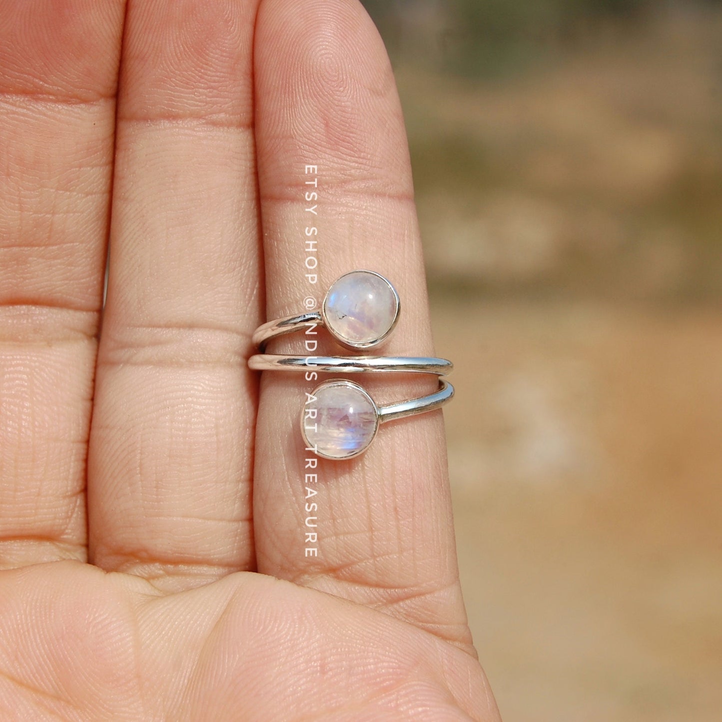 Rainbow Moonstone Coil Ring
