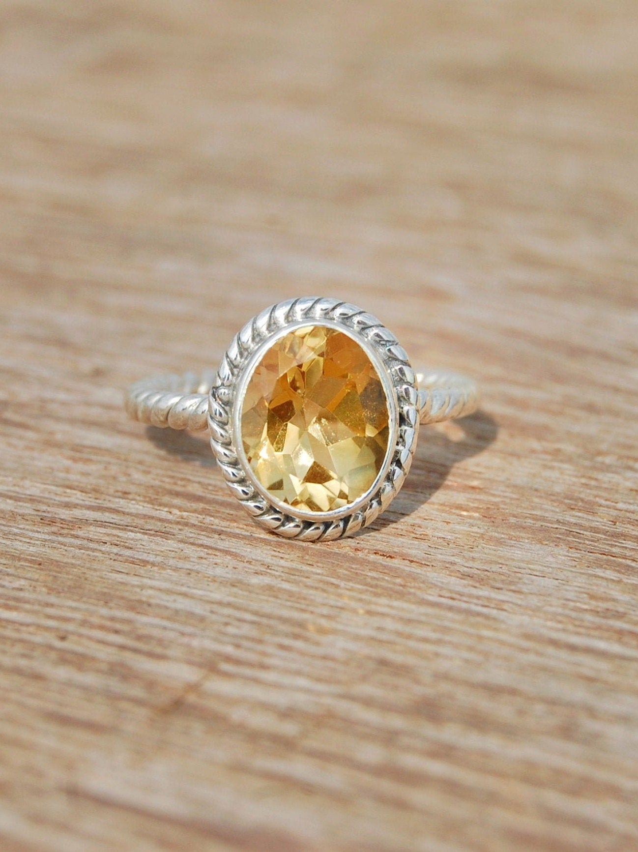 Citrine Twisted Wire Band Ring