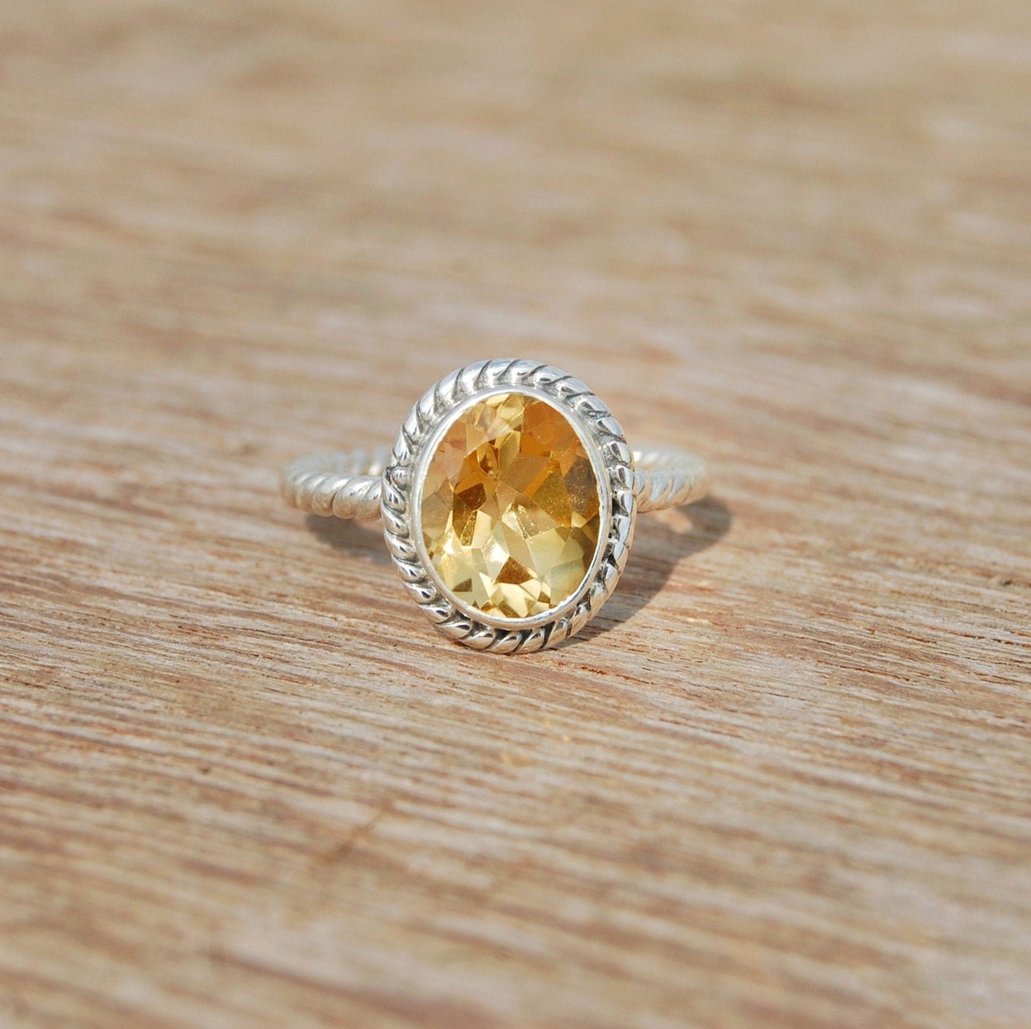 Citrine Twisted Wire Band Ring