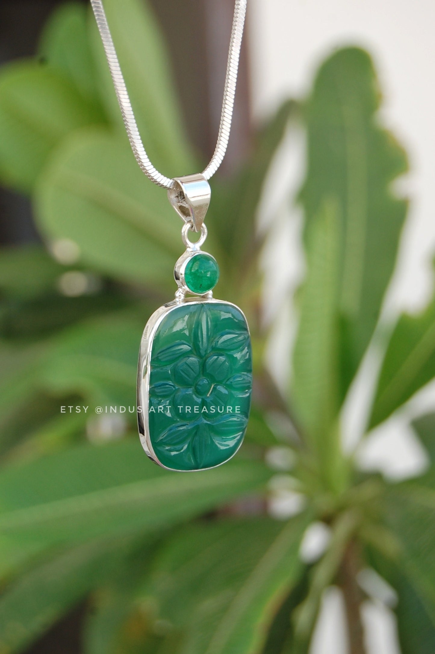 Healing Jade & Onyx Craved Pendant