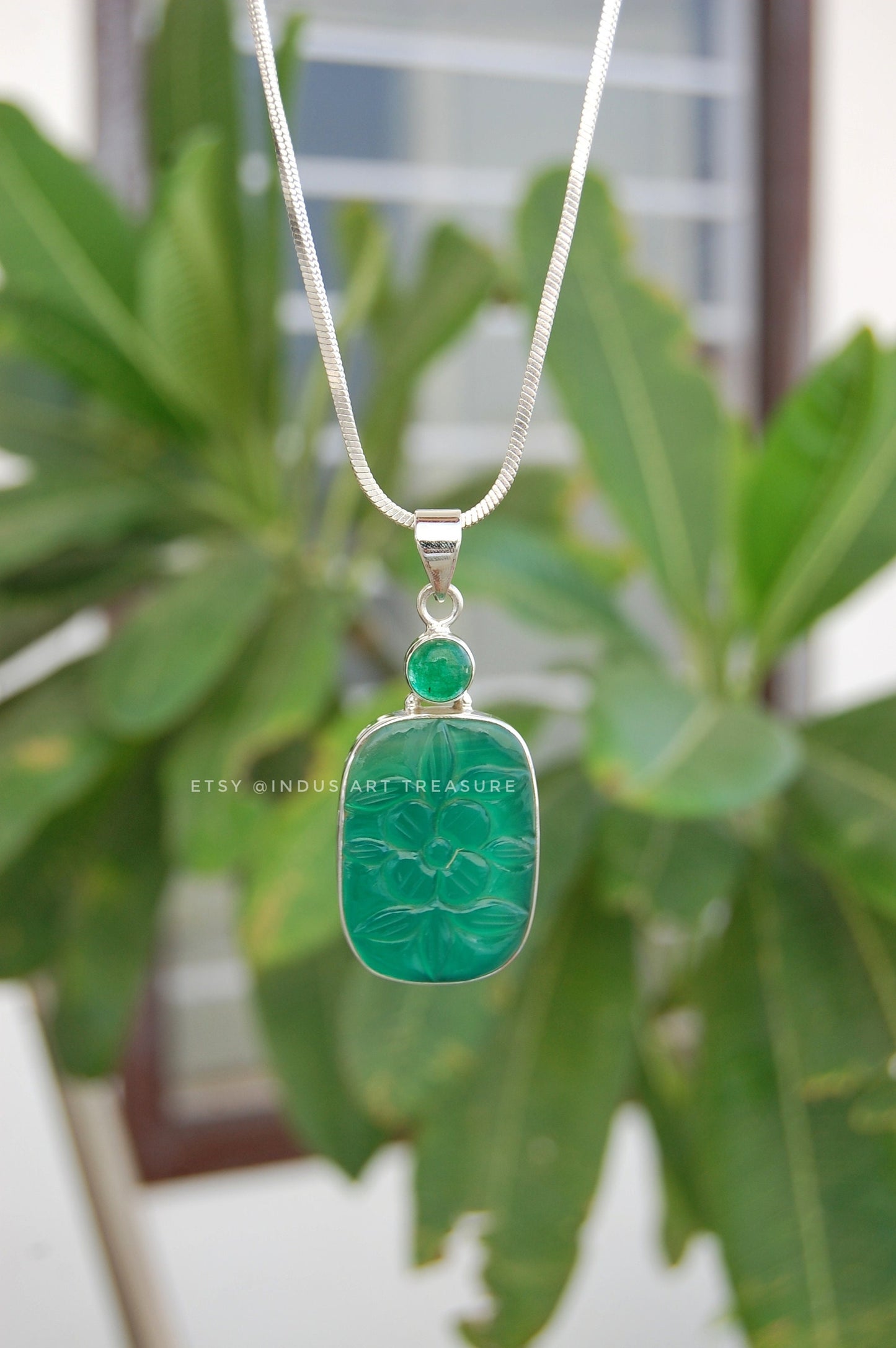 Healing Jade & Onyx Craved Pendant
