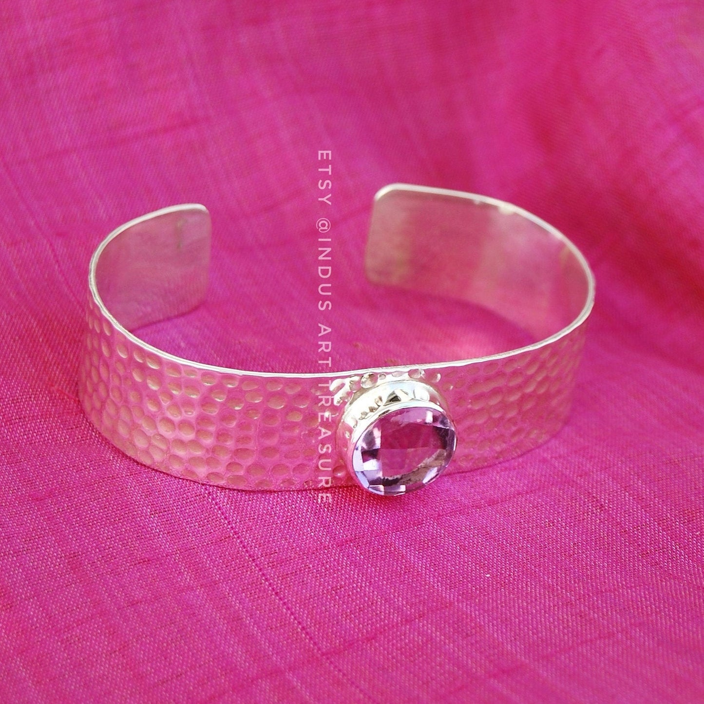 Amethyst Hammered Cuff Bracelet