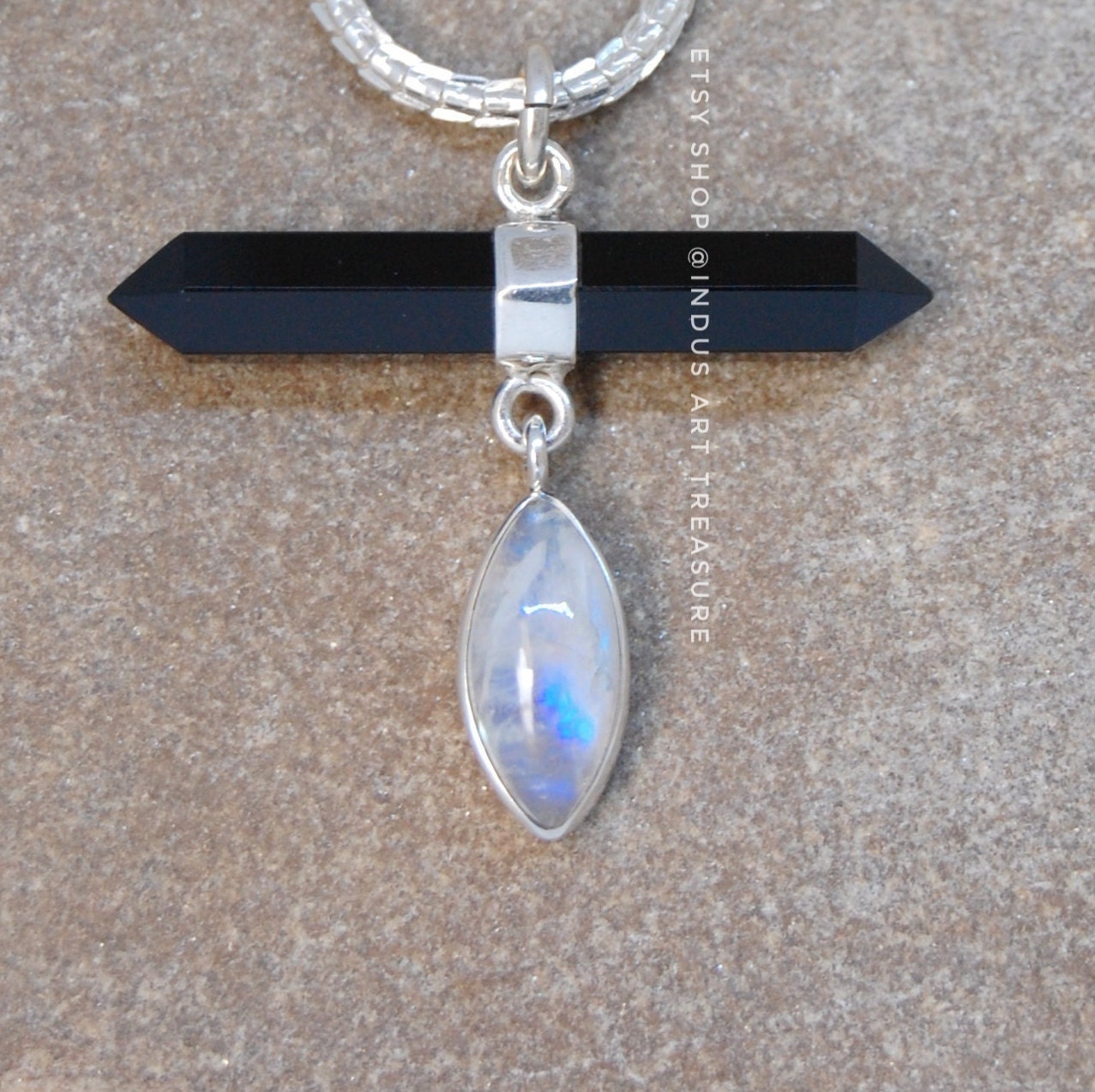 Rainbow Moonstone -Black Onyx Pendant