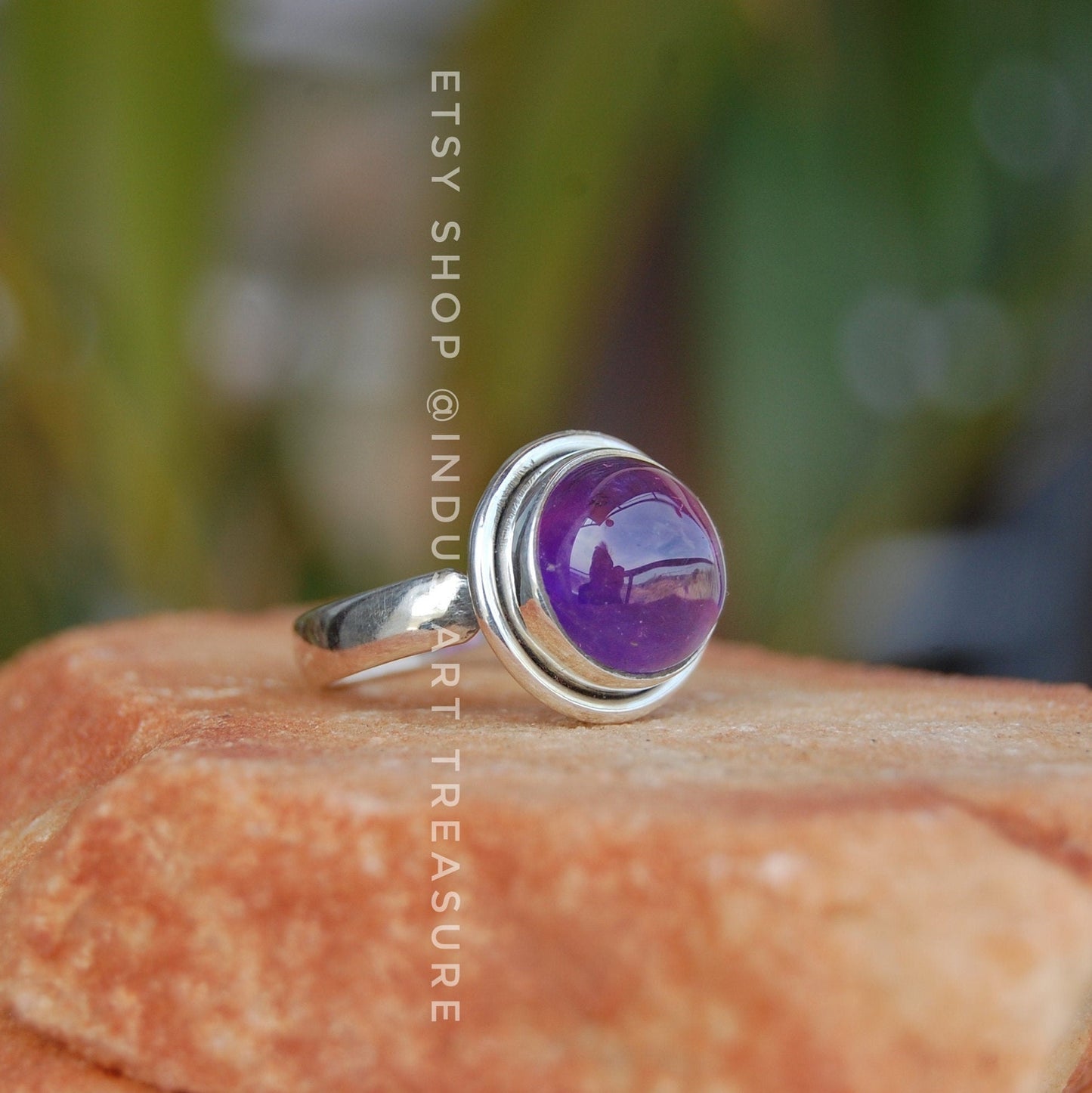 Purple Amethyst Round Ring