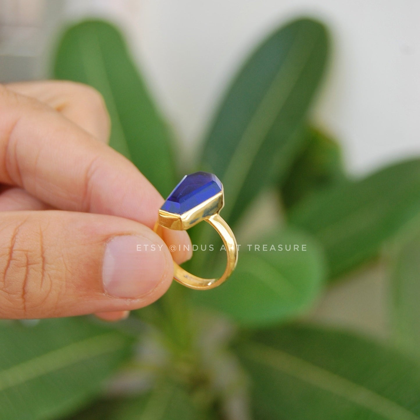 Cobalt Blue Coffin Shape Ring