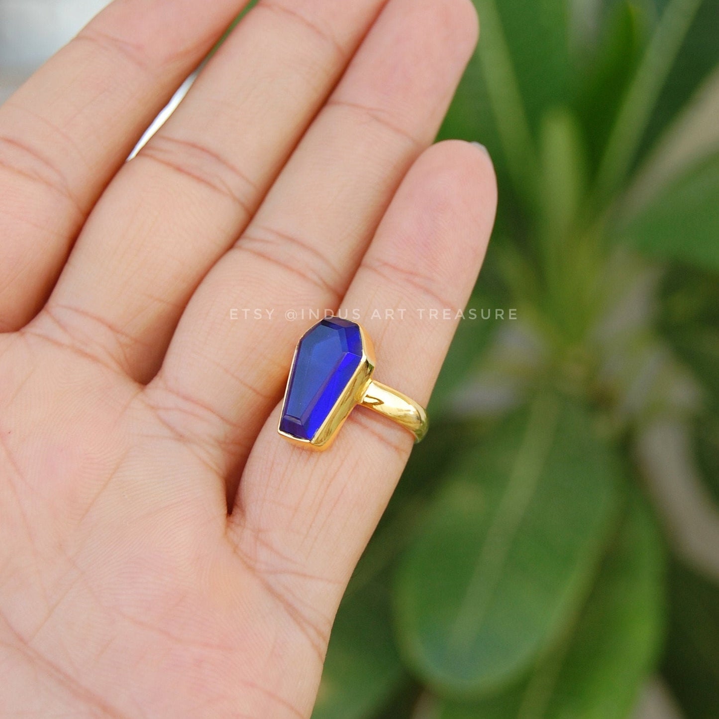 Cobalt Blue Coffin Shape Ring