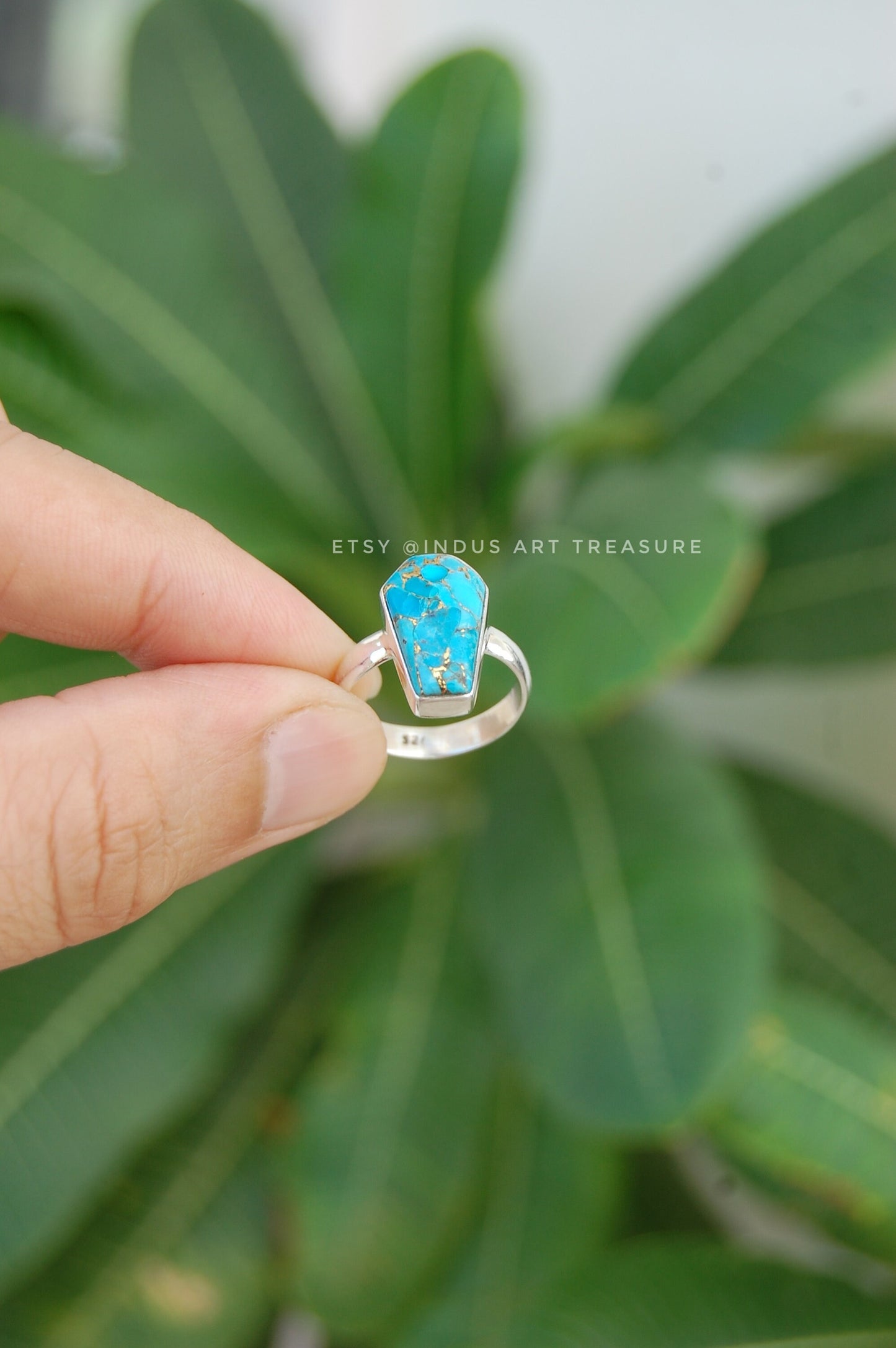 Copper Turquoise Coffin Shape Ring