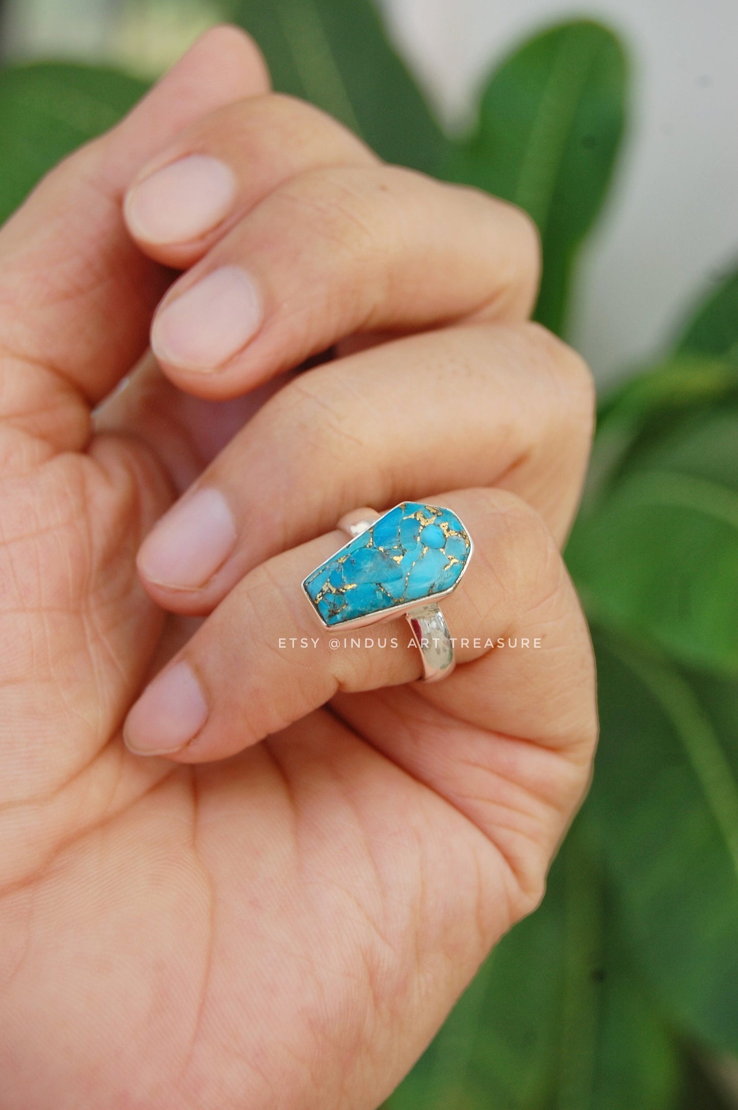 Copper Turquoise Coffin Shape Ring