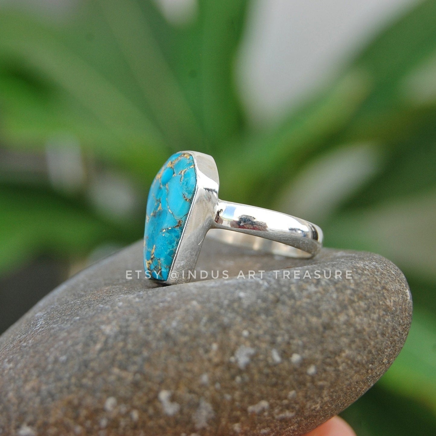 Copper Turquoise Coffin Shape Ring
