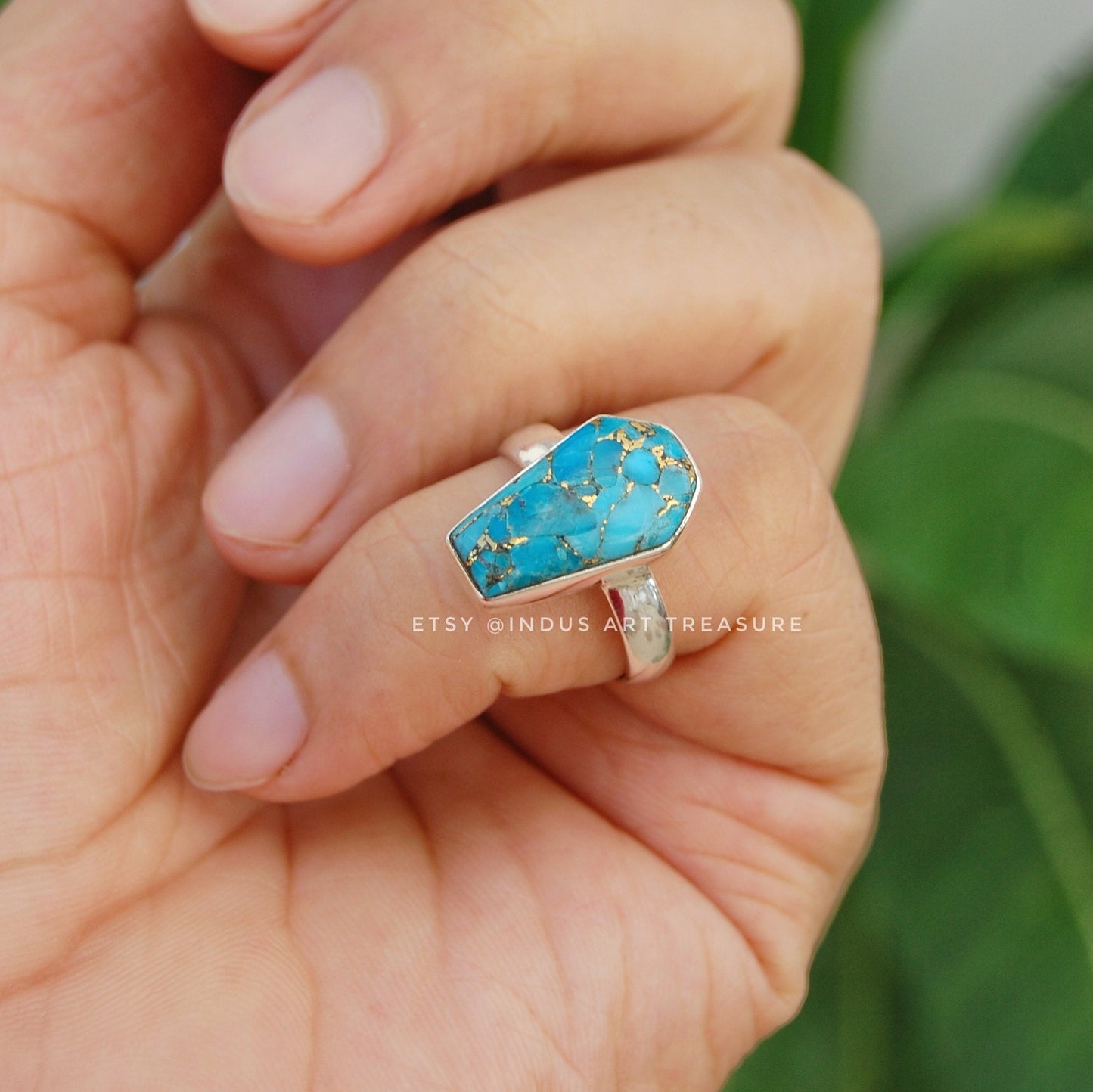 Copper Turquoise Coffin Shape Ring
