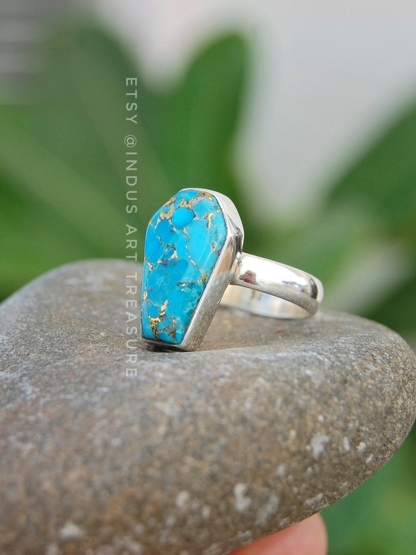 Copper Turquoise Coffin Shape Ring