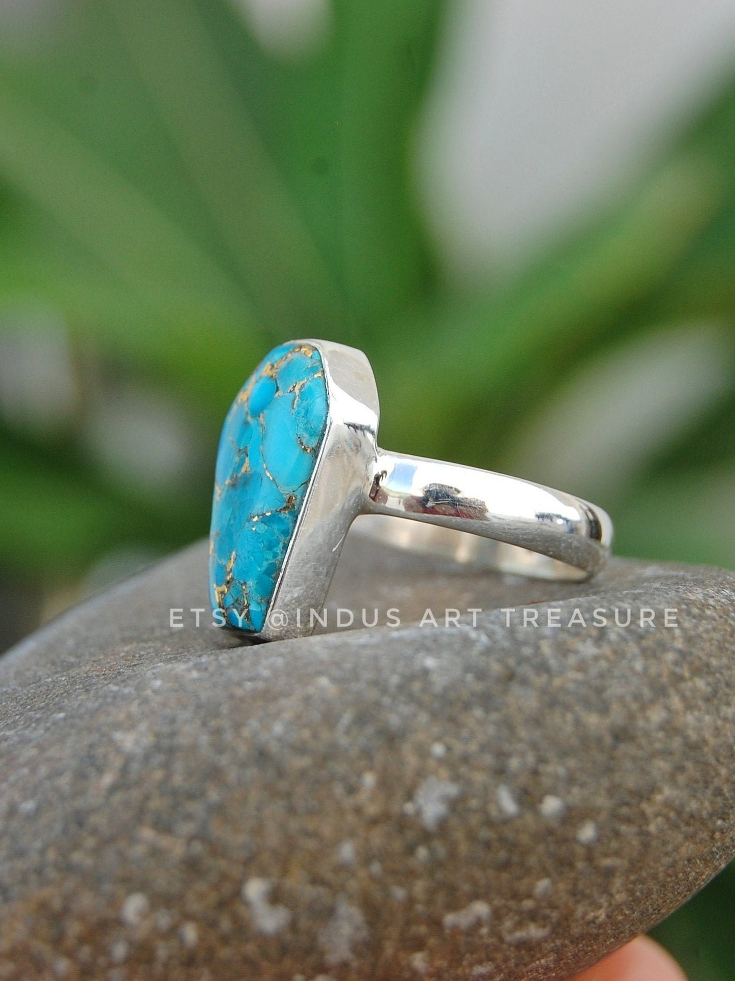 Copper Turquoise Coffin Shape Ring