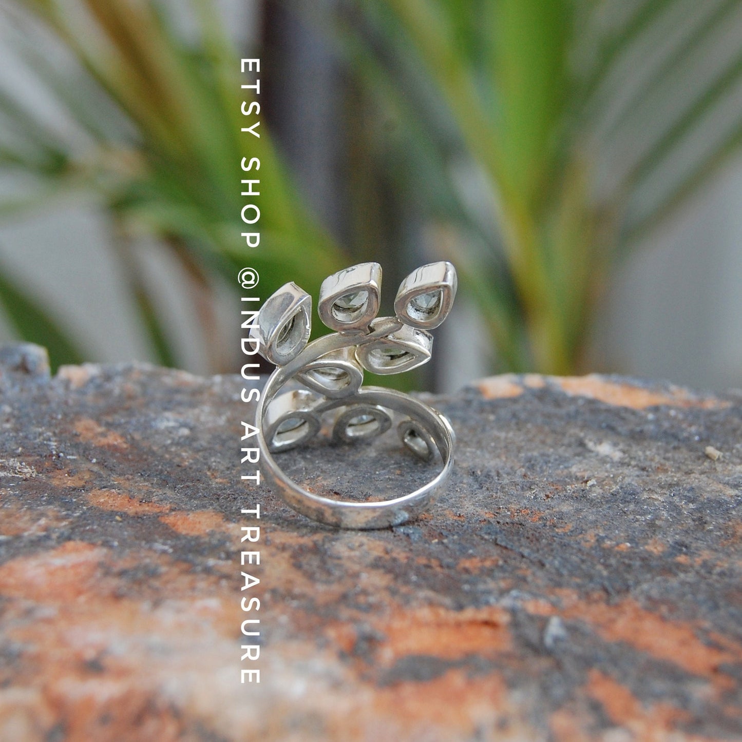 Blue Topaz Leaf Branch Ring