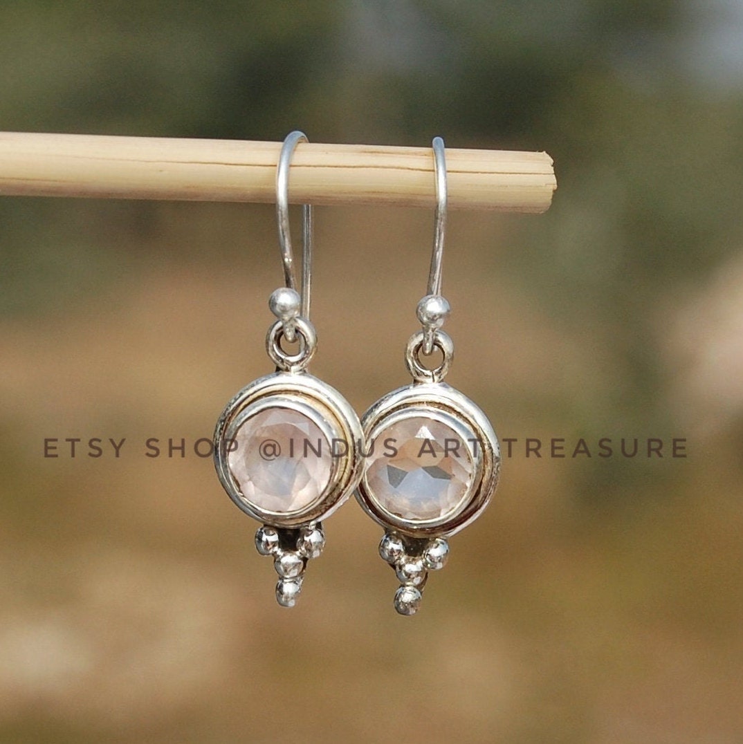 Rose Quartz Boho Silver Earrings