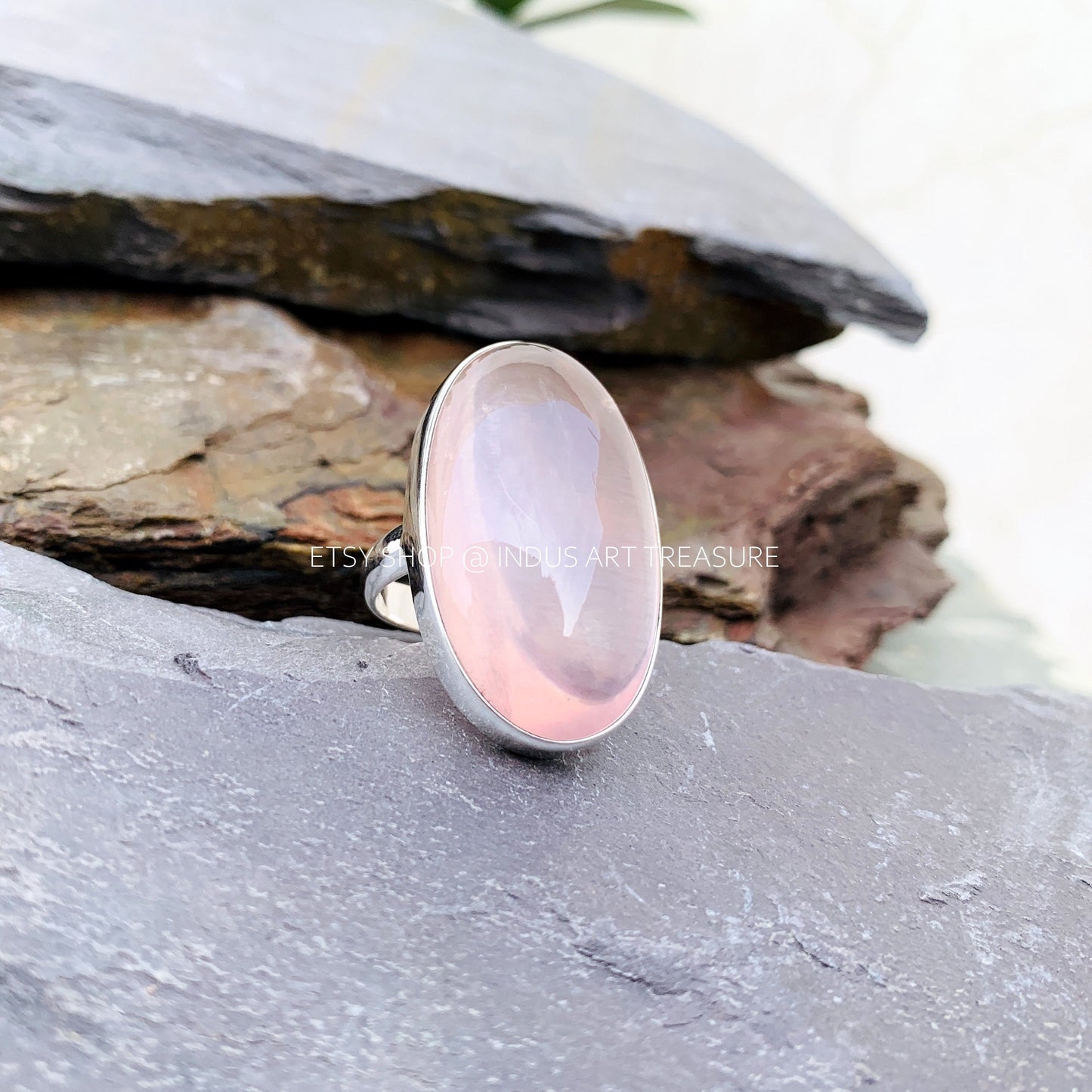 Natural Rose Quartz Ring, 925 Sterling Silver Ring,