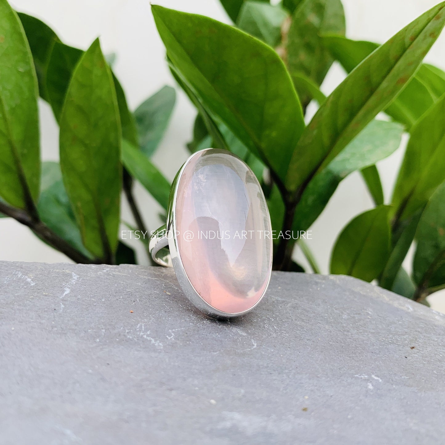 Natural Rose Quartz Ring, 925 Sterling Silver Ring,
