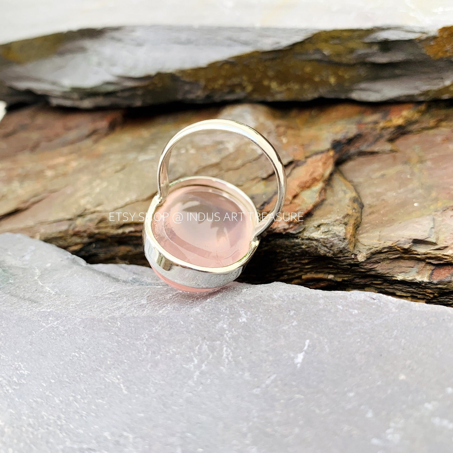 Natural Rose Quartz Ring, 925 Sterling Silver Ring,