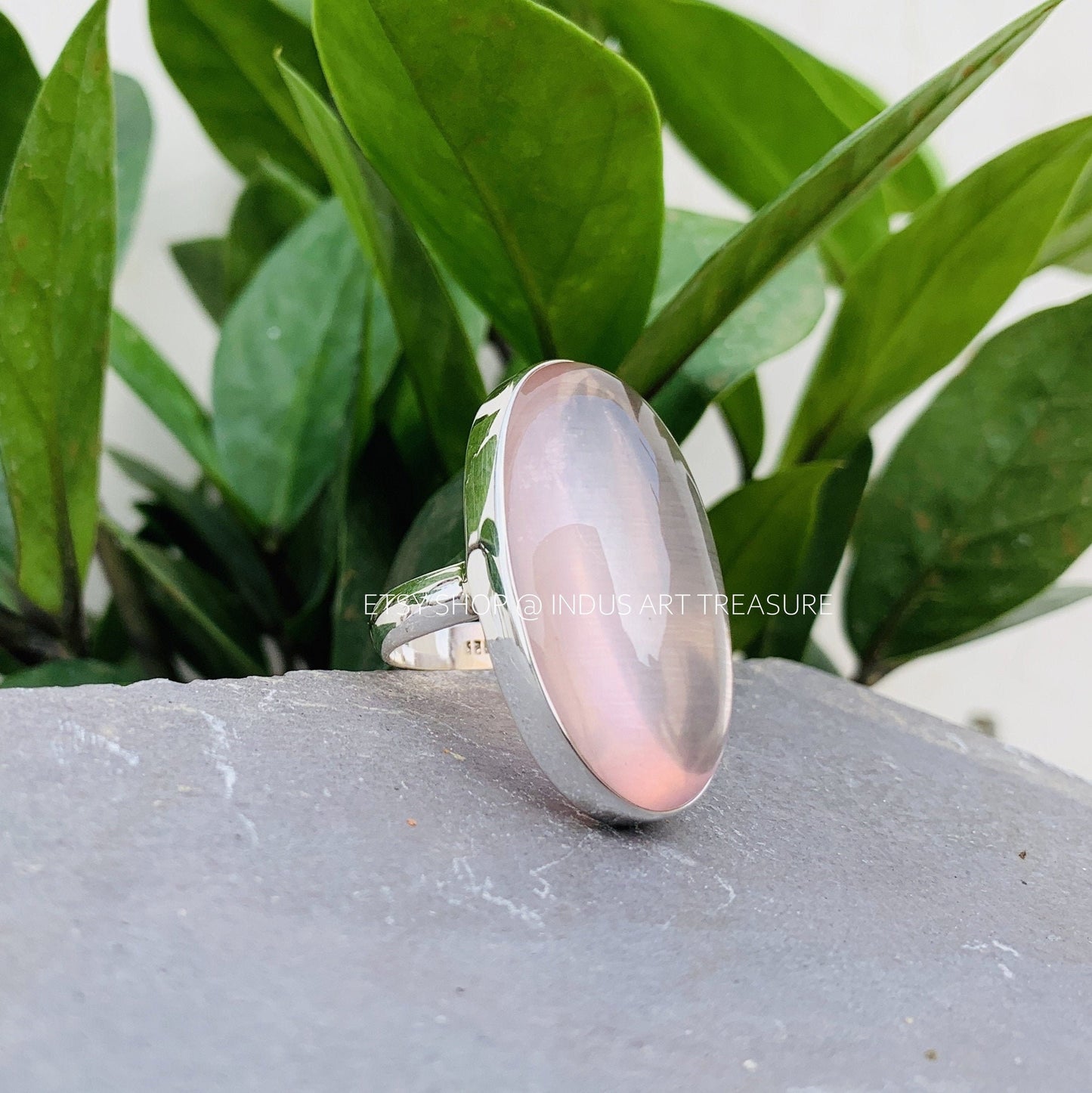 Natural Rose Quartz Ring, 925 Sterling Silver Ring,