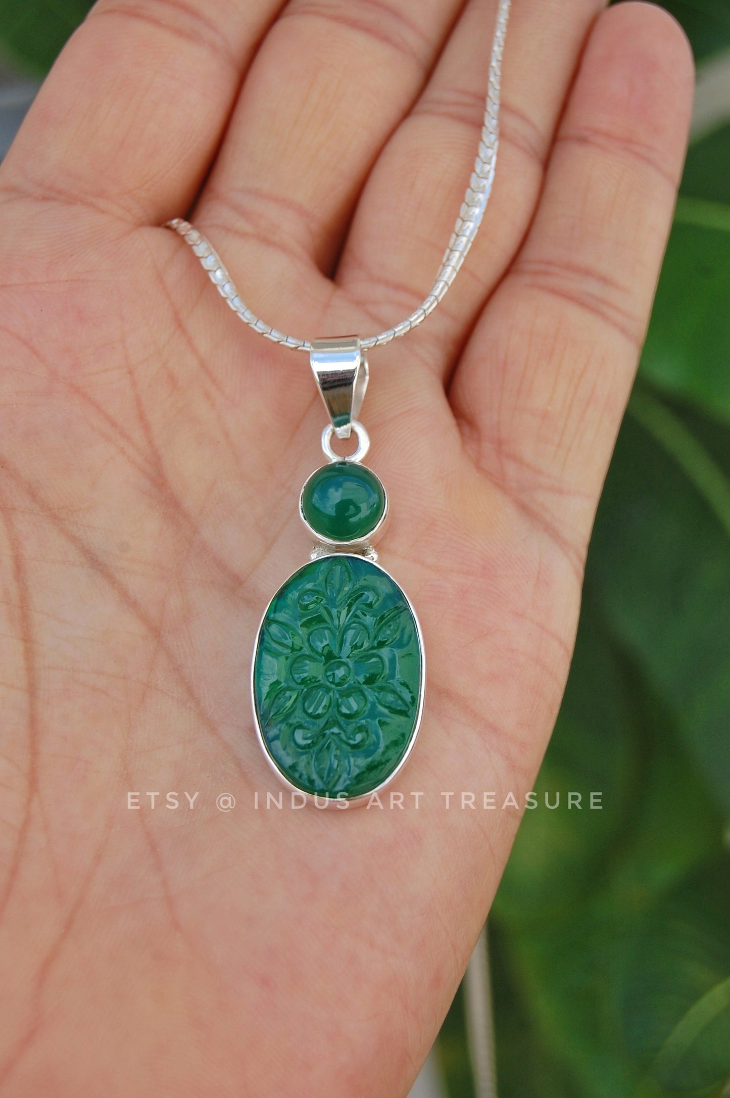 Jade & Green Onyx Craved Pendant