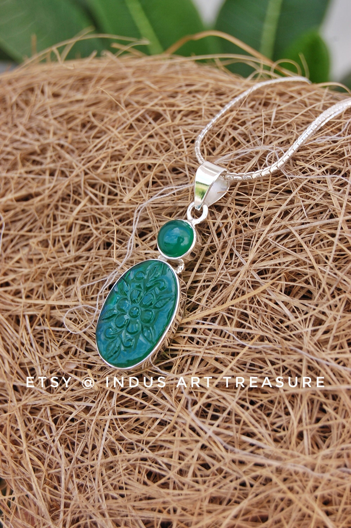 Jade & Green Onyx Craved Pendant