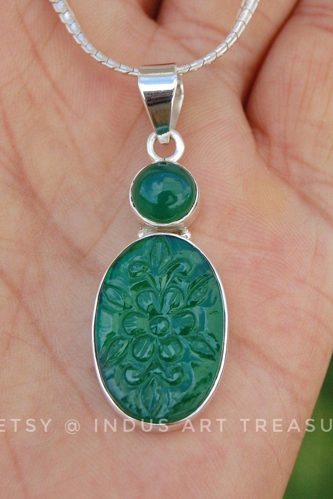 Jade & Green Onyx Craved Pendant