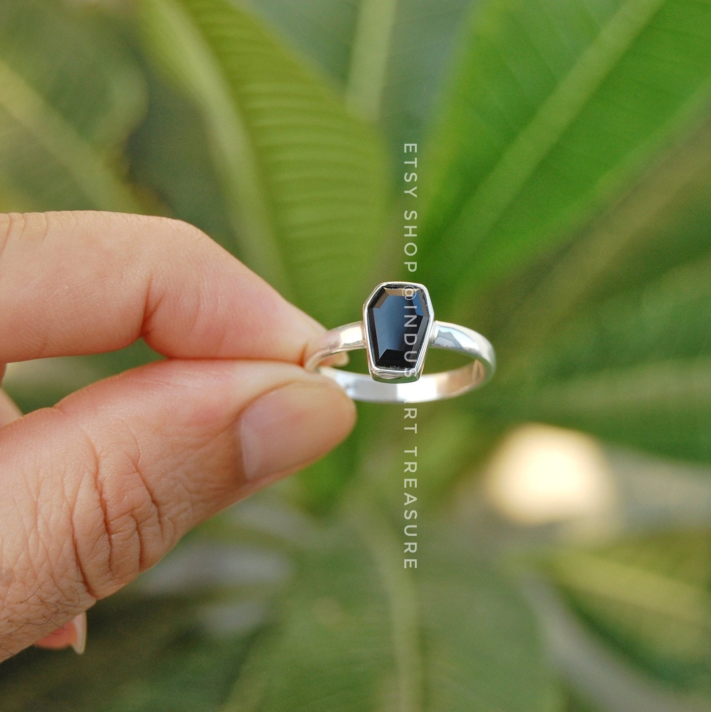 Natural Black Onyx Coffin Ring,