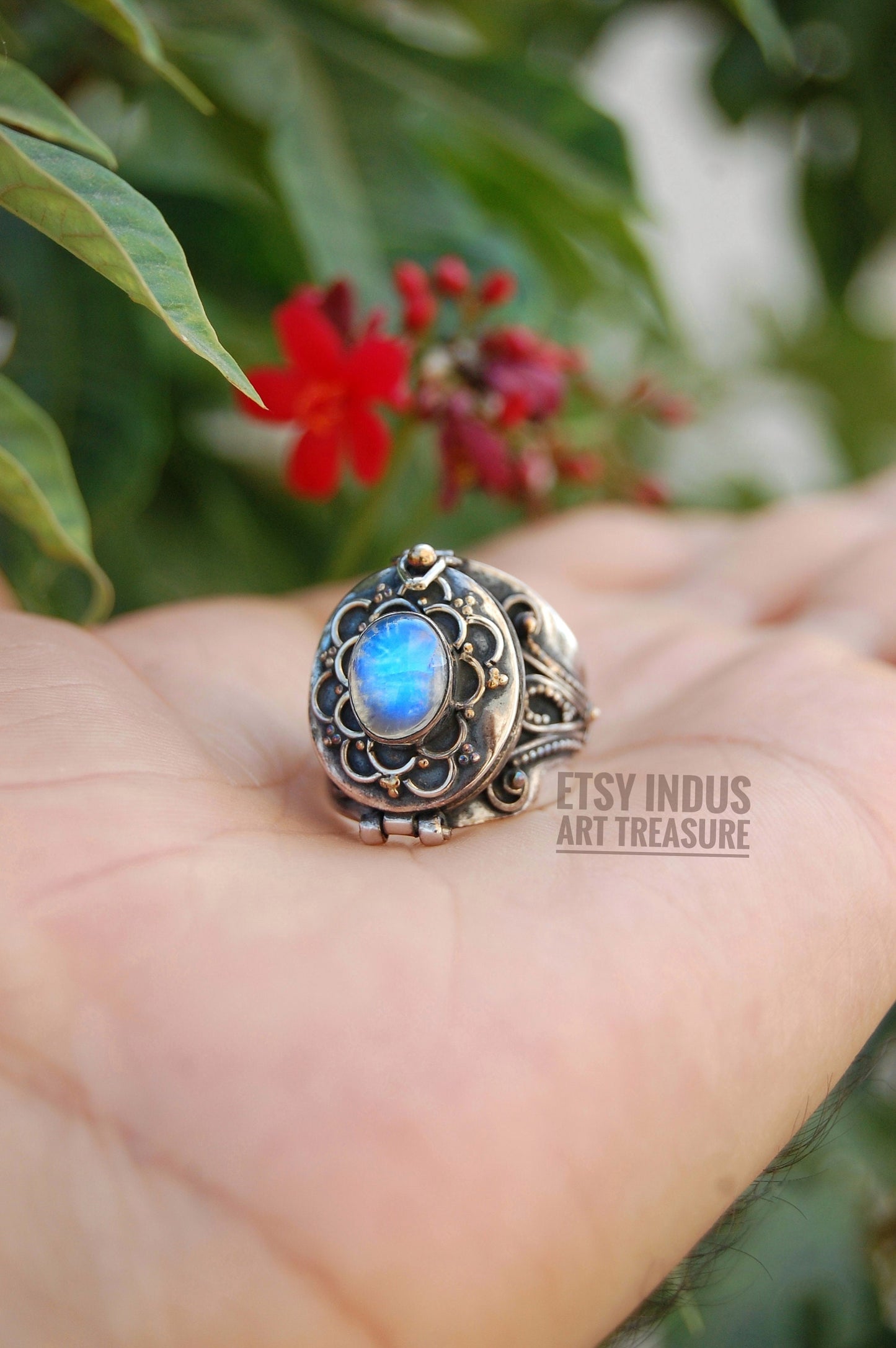 Rainbow Moonstone Poison Ring