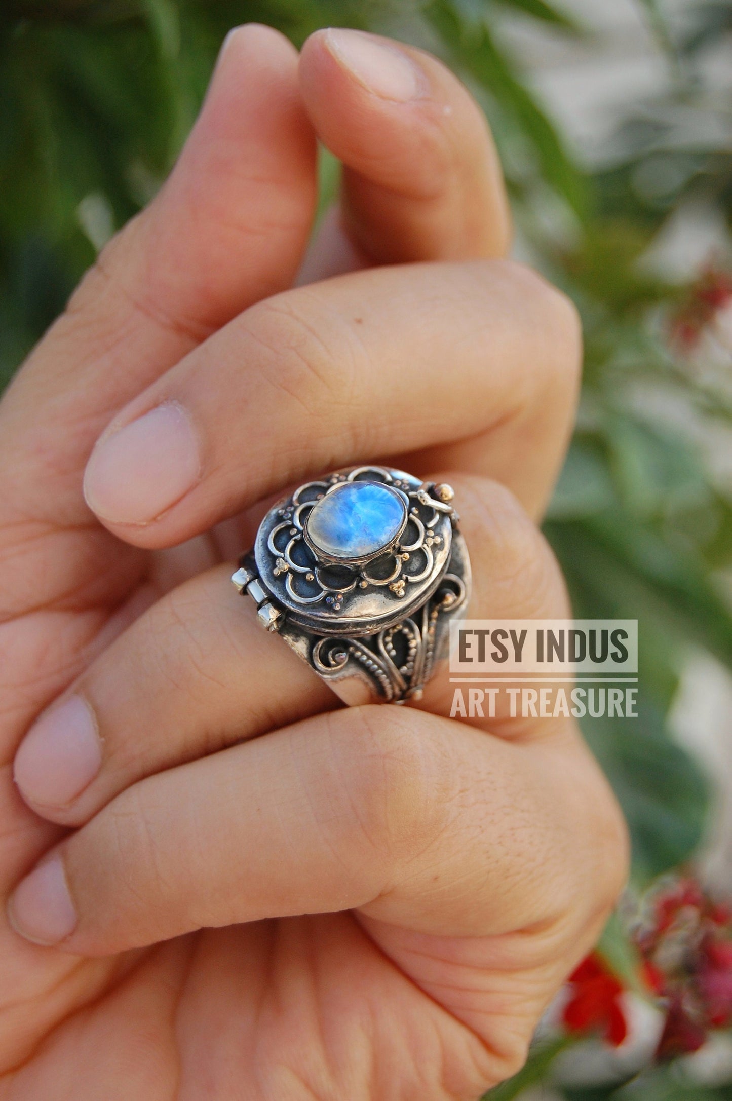 Rainbow Moonstone Poison Ring