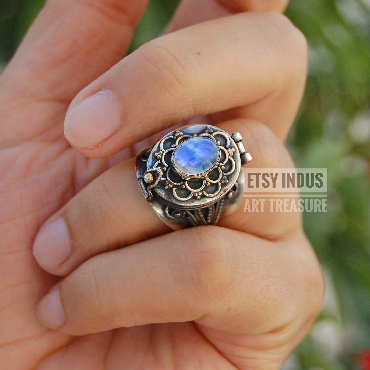 Rainbow Moonstone Poison Ring