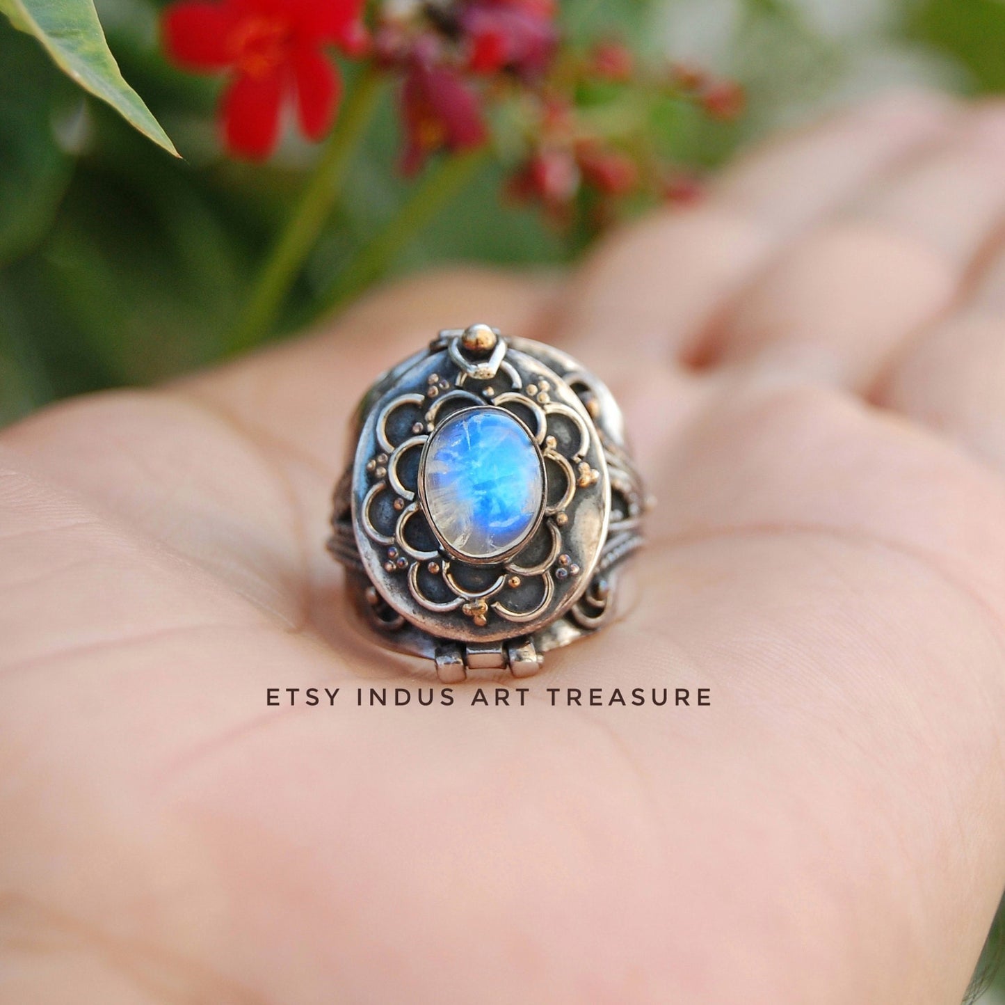 Rainbow Moonstone Poison Ring