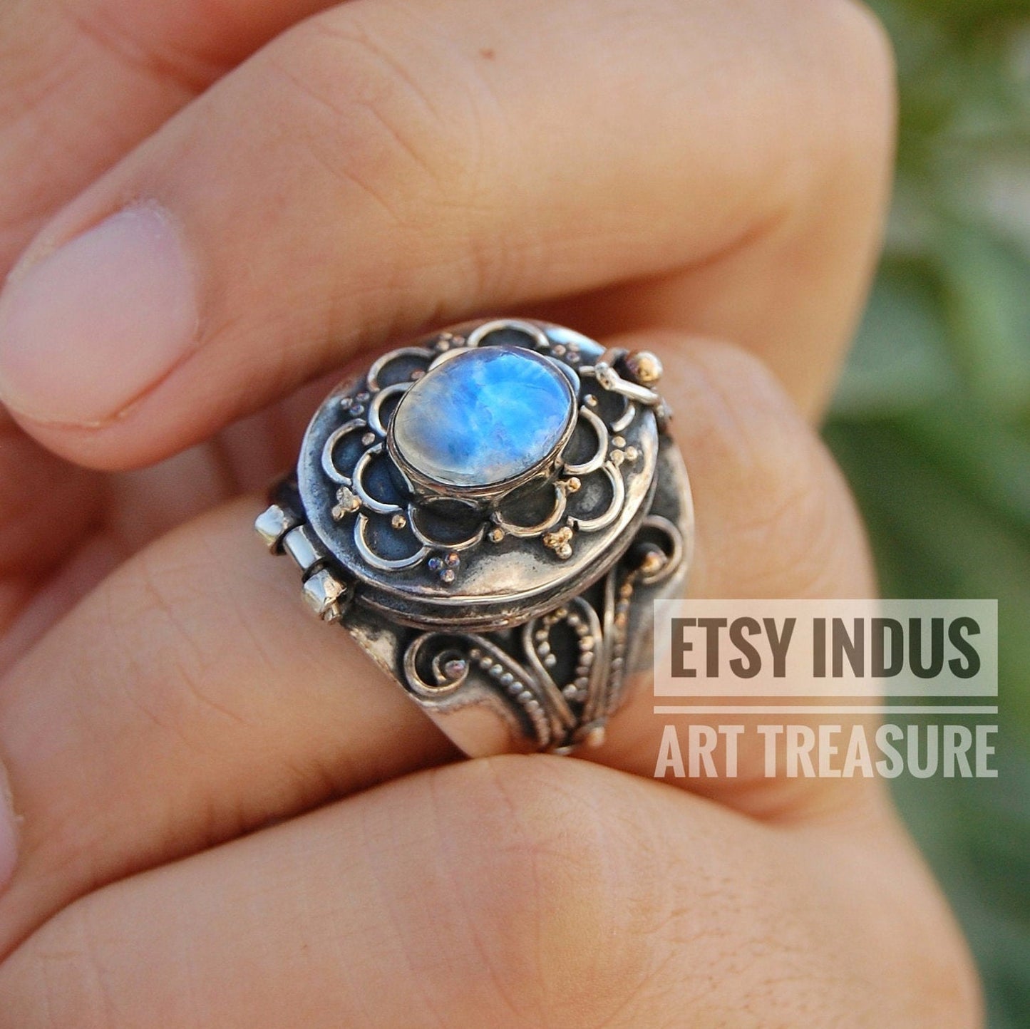 Rainbow Moonstone Poison Ring