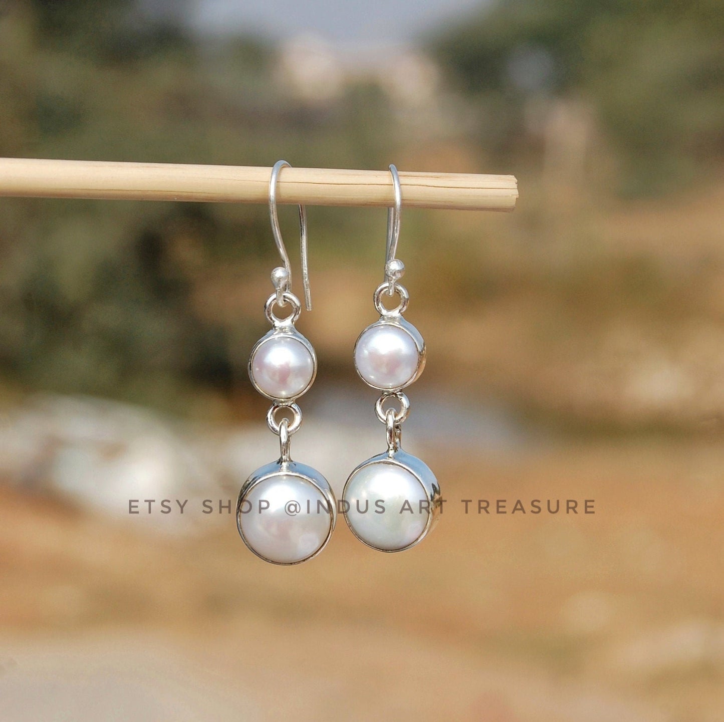 Fresh Water White Pearl Dangling Earrings