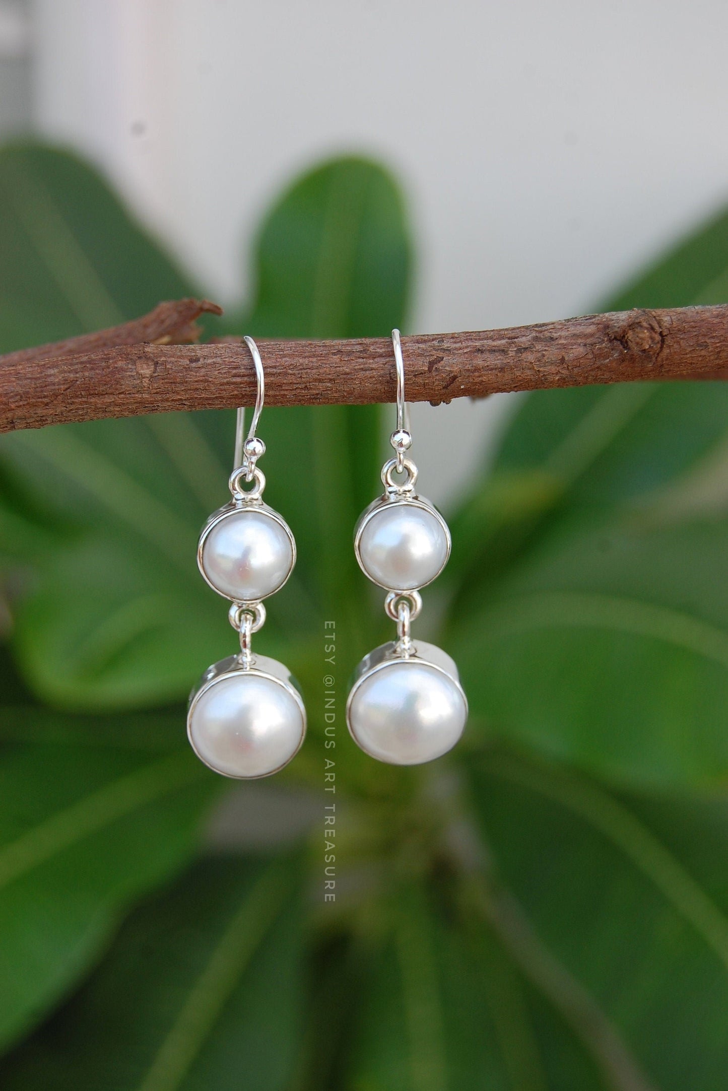 Fresh Water White Pearl Dangling Earrings